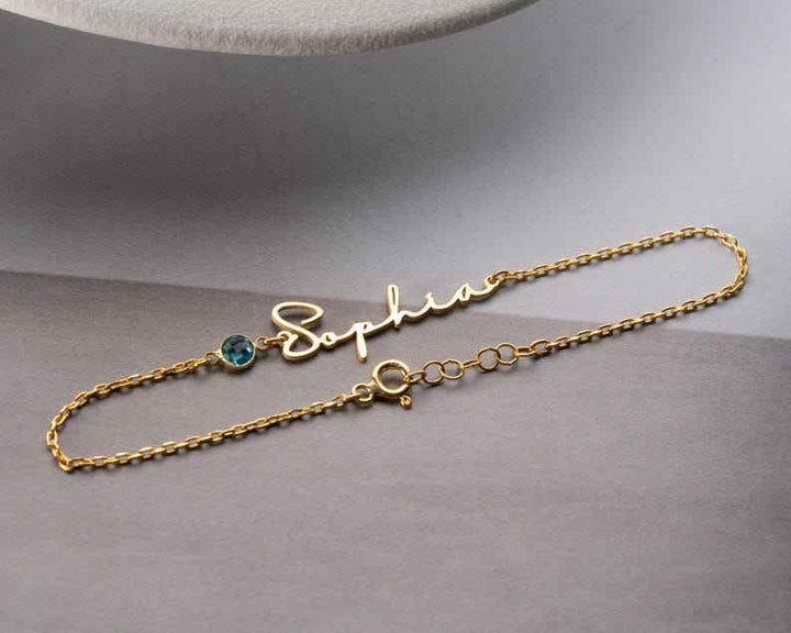 Personalized Cursive Name & Birthstone Bracelet