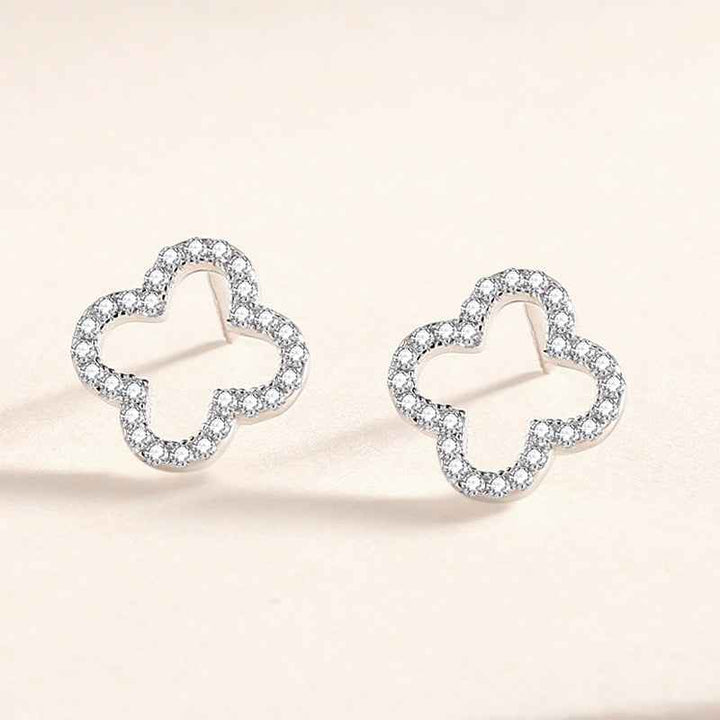 S925 sterling silver forest-style four-leaf clover diamond earrings