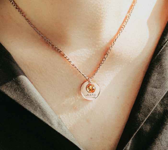 Personalized Round Birthstone Necklace
