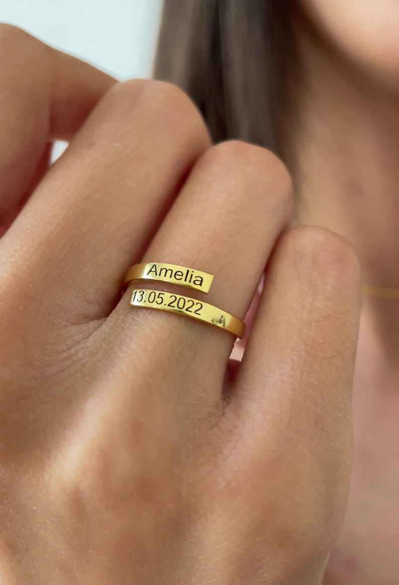 Customized Name and Date Open Ring