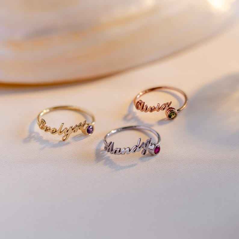 Customized Birthstone Name Open Ring