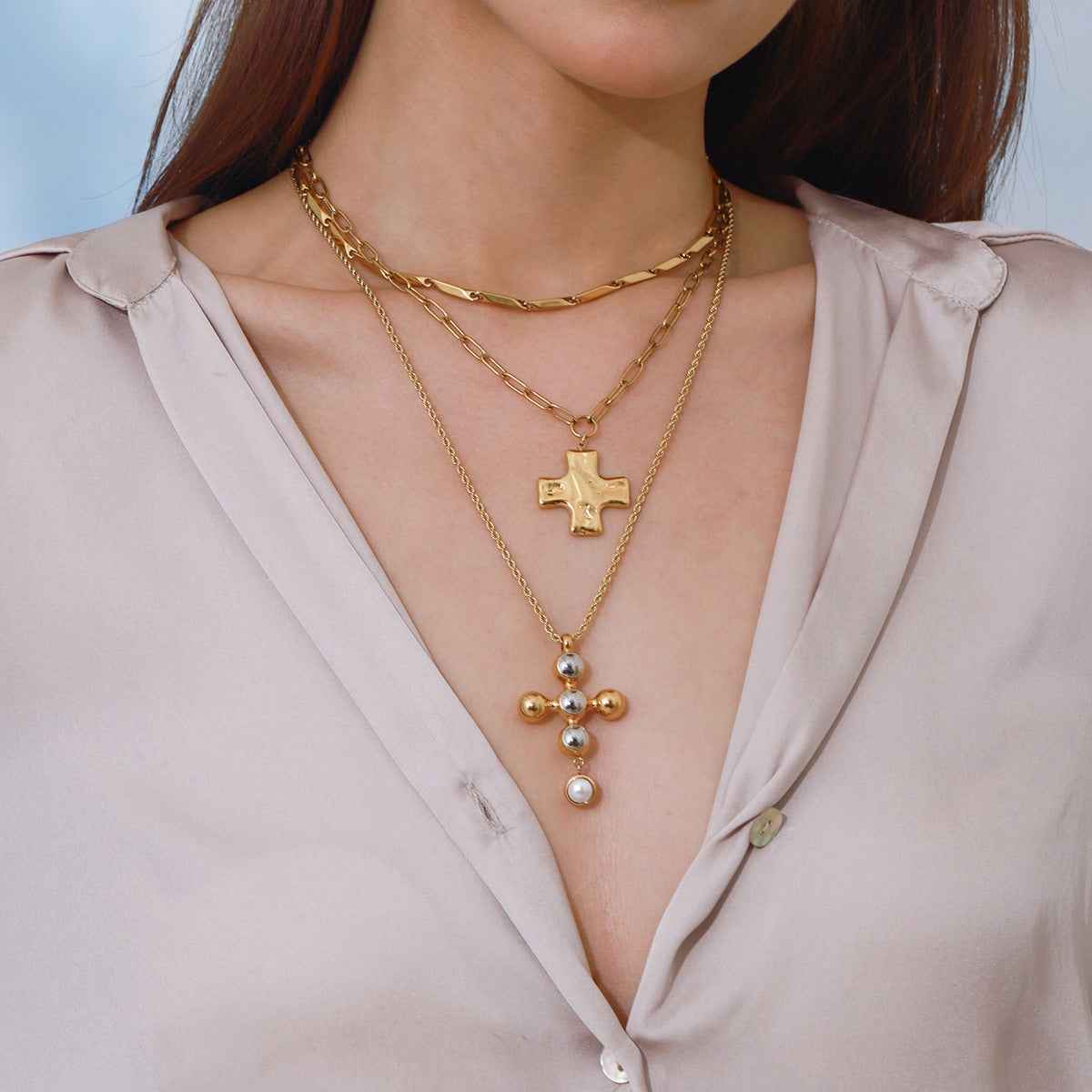18K Gold Cross Design Light Luxury High-end Necklace