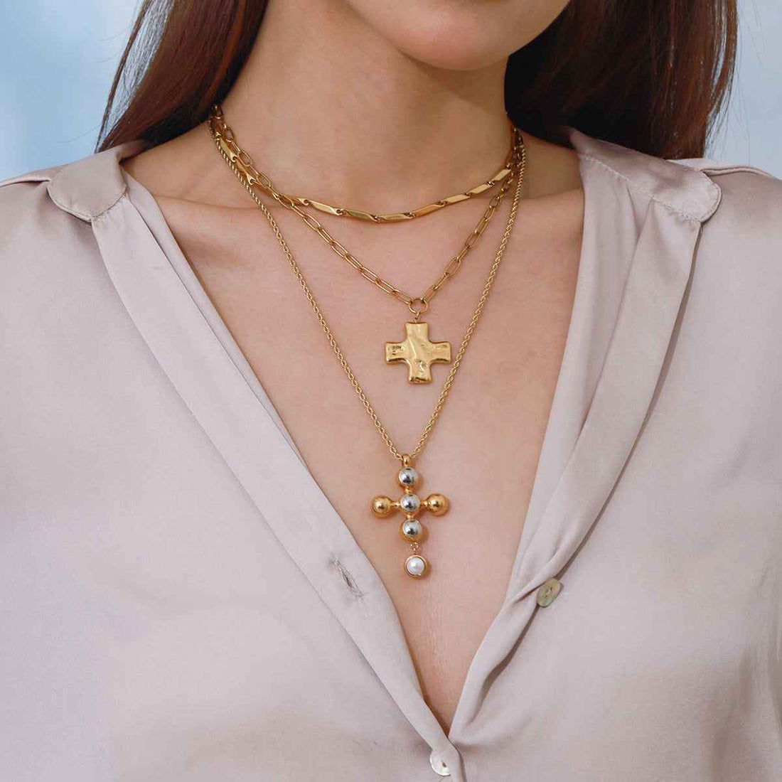 18K Gold Cross Design Light Luxury High-end Necklace