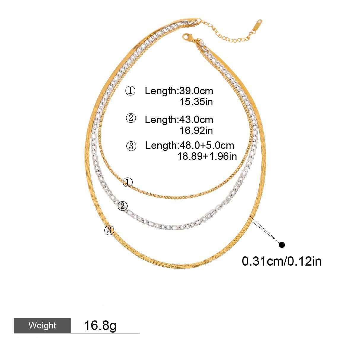 18K gold multi-layer chain with gold and silver color matching design simple personality necklace