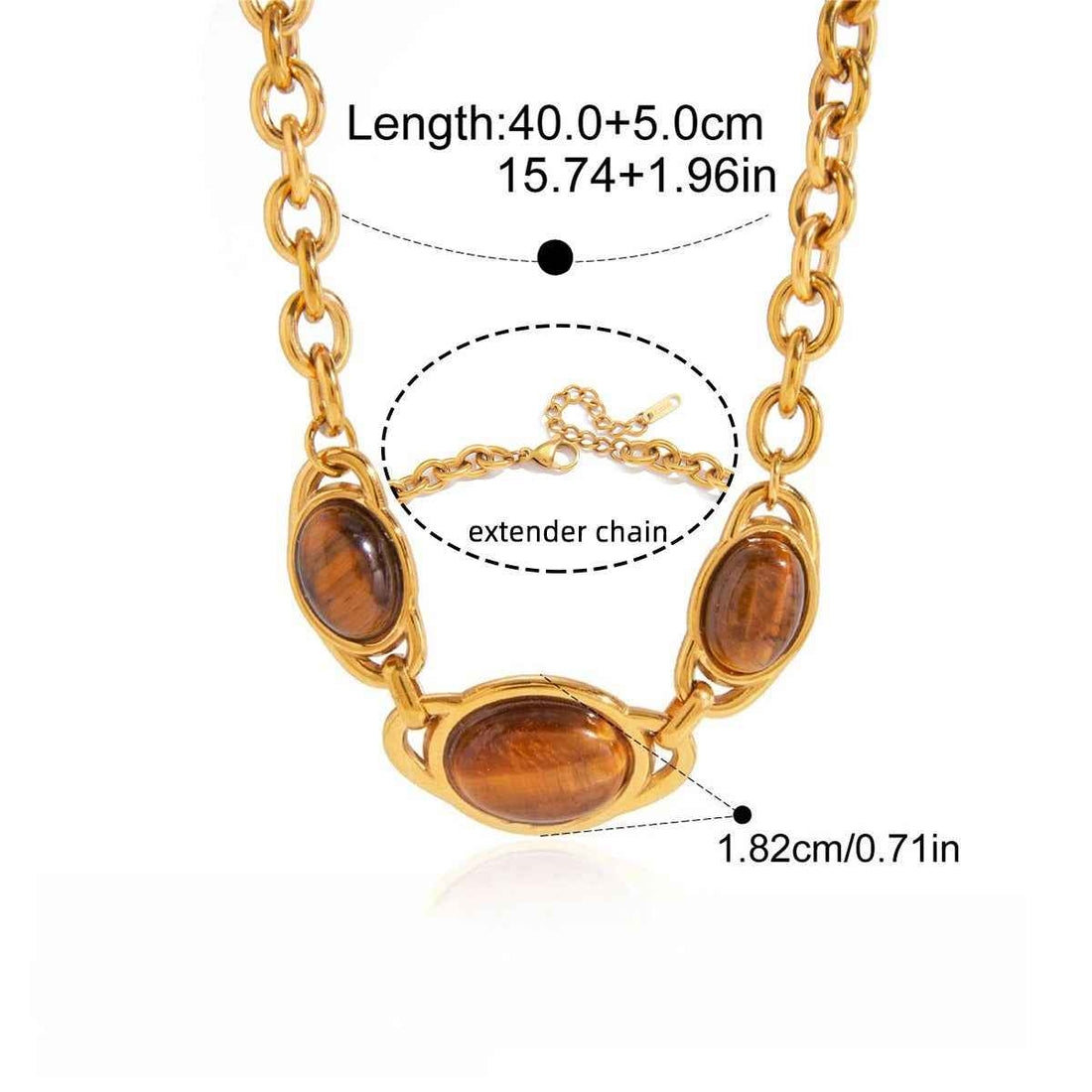 18K gold-plated, lightweight, and luxurious titanium steel necklace with tiger's eye stone.