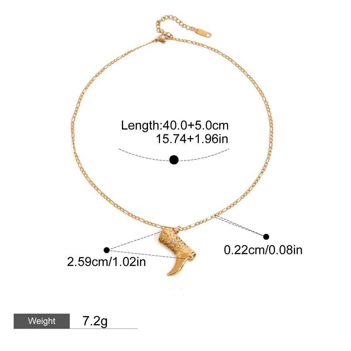 18K gold boots inlaid with gemstones and textured design trendy and unique necklace