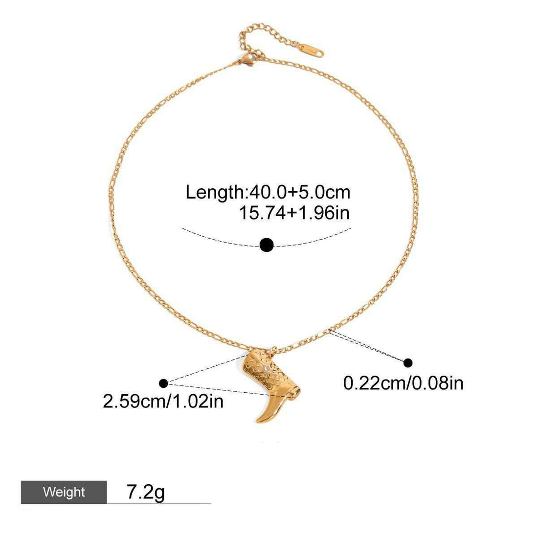 18K gold boots inlaid with gemstones and textured design trendy and unique necklace