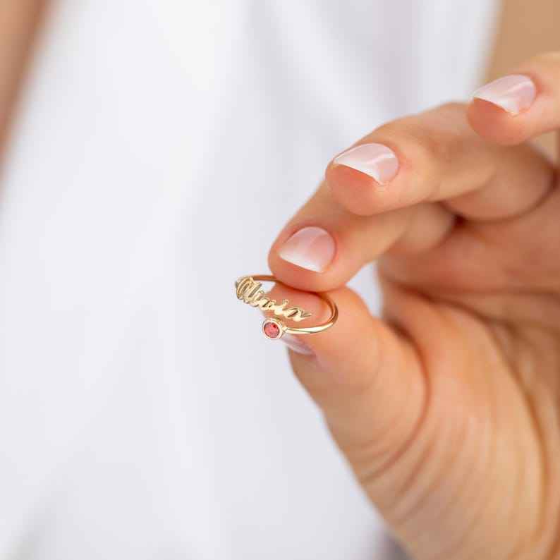 Customized Birthstone Name Open Ring
