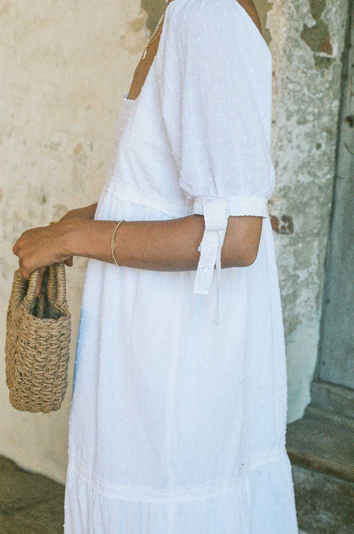 Parker Dress - White Cotton Swiss Dot Dress With Lace Trim MERRITT CHARLES