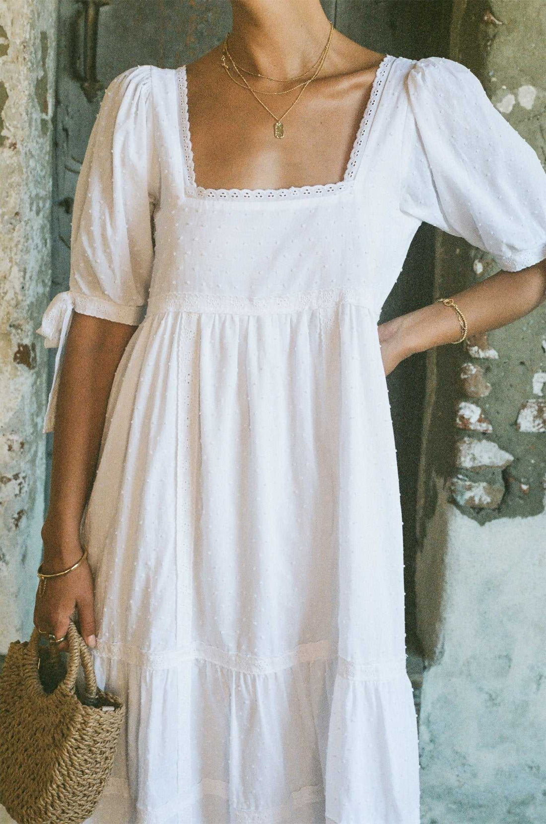 Parker Dress - White Cotton Swiss Dot Dress With Lace Trim MERRITT CHARLES