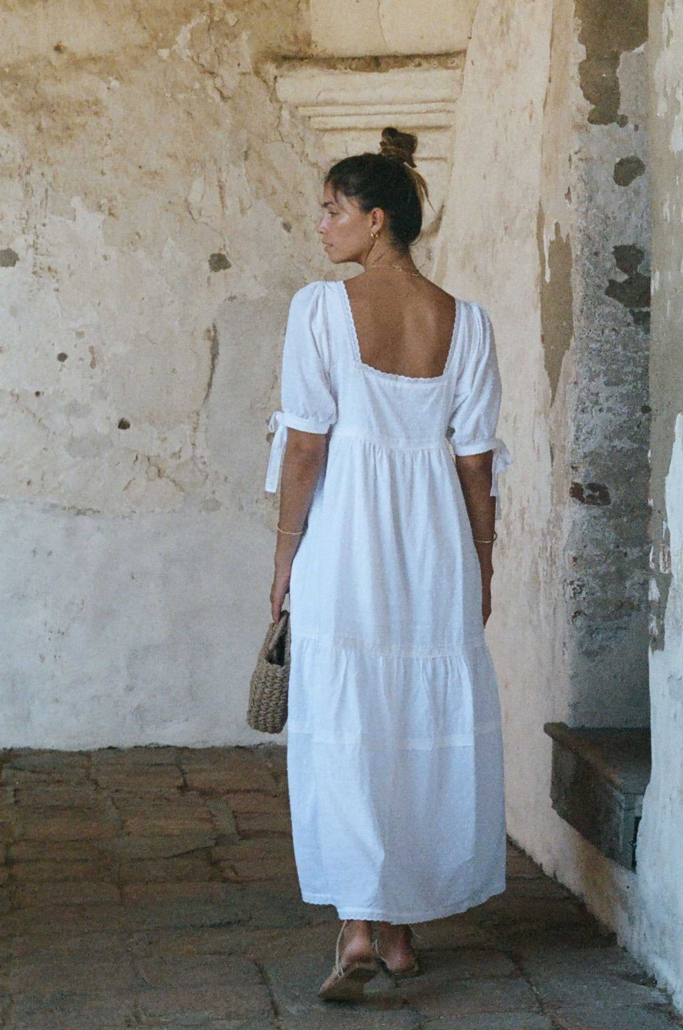 Parker Dress - White Cotton Swiss Dot Dress With Lace Trim MERRITT CHARLES