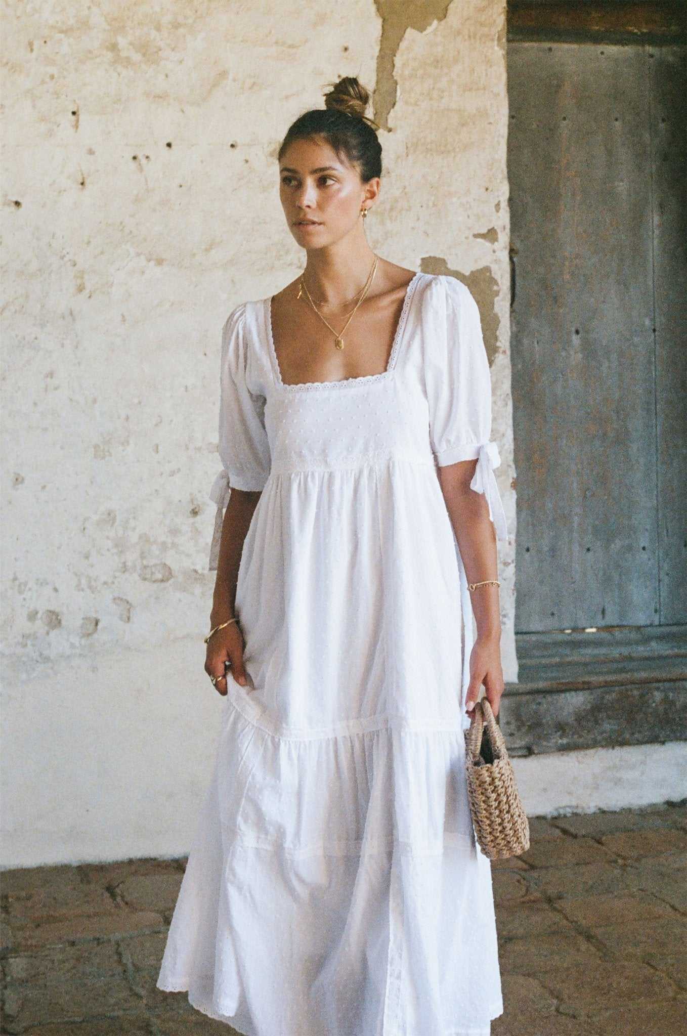 Parker Dress - White Cotton Swiss Dot Dress With Lace Trim MERRITT CHARLES