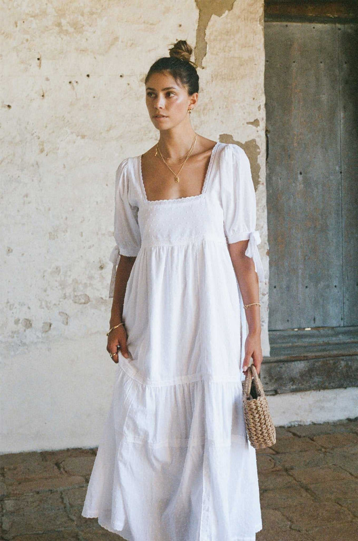 Parker Dress - White Cotton Swiss Dot Dress With Lace Trim MERRITT CHARLES